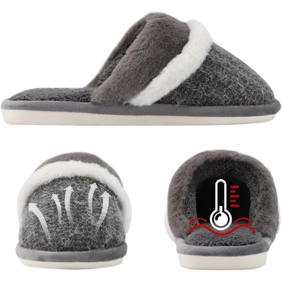 Women's  Grey  Cozy Comfy Memory Foam Slippers Slip-On Indoor House Shoes - Picture 2 of 6